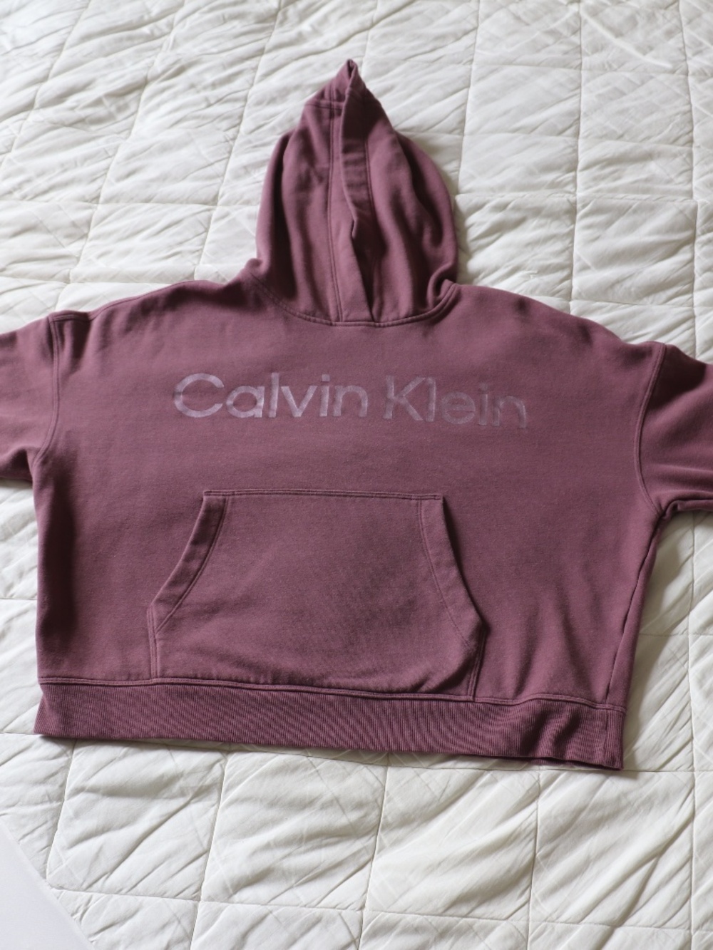 Calvin Kein Performance Logo Cropped Toasted Mauve|Lilac Fleece Hoodie Size L - Picture 2 of 7